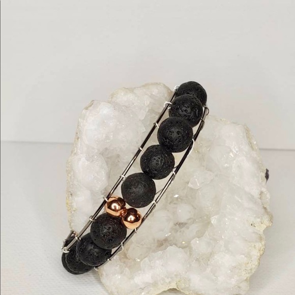 Channel Set Lava Stone/Bead & Copper Bracelet - Picture 4 of 7